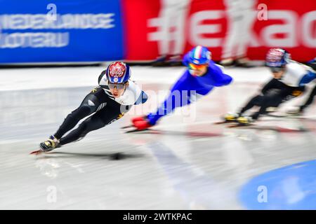 PARK Ji gewann KOR führt SIGHEL Pietro ITA am 3. Tag 1000 m während der World Short Track Speed Skating Championship von Rotterdam am 17. März 2024. Foto von Phil Hutchinson. Nur redaktionelle Verwendung, Lizenz für kommerzielle Nutzung erforderlich. Keine Verwendung bei Wetten, Spielen oder Publikationen eines einzelnen Clubs/einer Liga/eines Spielers. Quelle: UK Sports Pics Ltd/Alamy Live News Stockfoto