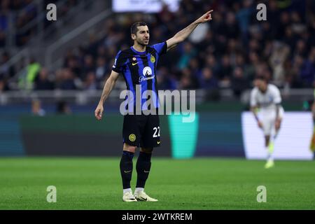 Mailand Italien .17. März 2024, Mailand, Italien. März 2024. Henrikh Mkhitaryan vom FC Internazionale Gesten während des Fußballspiels Serie A zwischen dem FC Internazionale und dem SSC Napoli im Stadio Giuseppe Meazza am 17. März 2024 in Mailand Italien. Quelle: Marco Canoniero/Alamy Live News Stockfoto