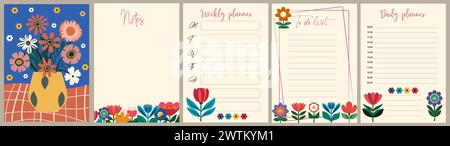 Notizbuchseiten und Umschlag mit abstrakten Blumen. Stock Vektor