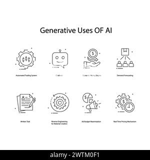 Vektorsymbole für generative AI-Anwendungen Entfalten des kreativen Potenzials Stock Vektor