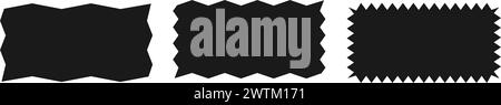 Rechteck mit ungleichmäßiger Kante. Eine Reihe von ungleichmäßigen rechteckigen Zickzack-Formen. Schwarze Farbe. Isolierte Elemente für die Gestaltung von Textfeld, Schaltfläche, Abzeichen, Banner, t Stock Vektor