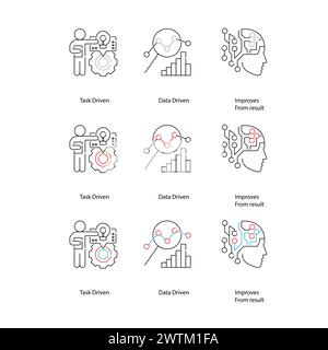 Algorithmus-Symbole Für Maschinelles Lernen Rationalisieren Von Entscheidungsfindungsprozessen Vektor-Symbol-Design-Set Stock Vektor