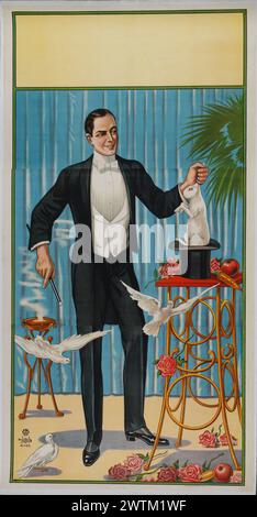 Magisches Poster - Magier zieht ein Kaninchen aus einem Hut Stockfoto
