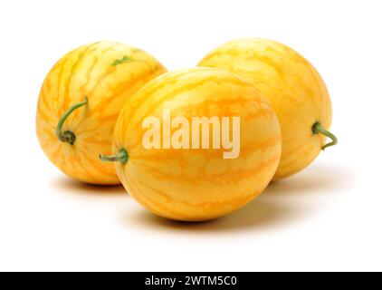 gelbe Wassermelone isoliert auf weißem Hintergrund Stockfoto