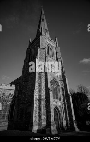 Thaxted Church Thaxted Essex England. 17 März 2024 die Kirche St. Johannes der Täufer, unsere Lieben Frau und der Hl. Laurence im späten Nachmittagssonnenlicht. Stockfoto