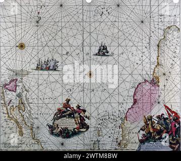 Seekarte - Terra nova, ac Maris Tractus circa Novam Franciam, Angliam, Belgien, Venezelam Novam Andalousiam, Guianam, Brasilium Frederick de Wit (1630-1706) Stockfoto