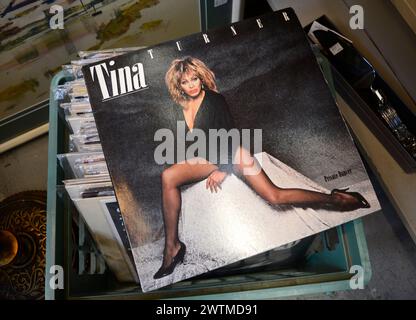 Eine Kopie des 1984 erschienenen Albums Tina Turner Private Dancer zum Verkauf in einem Antiquitätenladen in Asheville, North Carolina Stockfoto