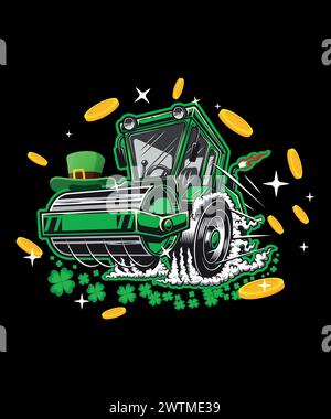 St Patrick's Day T-Shirt-Design für Roller-Fans. T-Stück für Straßenrollen Stock Vektor