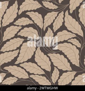 Gekrümmte Linien Zweige hinterlassen beige und braun. Nahtloses Muster mit Blättern. Vektorillustration für Ihr Design. Stock Vektor