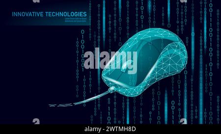 3D-Konzept der Computerdrahtmaus. Cursorsymbol des Technikzentrums. Illustration des polygonalen Entwurfsvektors mit niedrigem Poly Stock Vektor