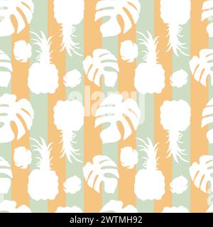 Nahtloses Muster mit Ananas und Monstera Stockfoto