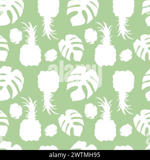 Nahtloses Muster mit Ananas und Monstera Stockfoto