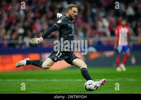 Madrid, Spanien. März 2024. Jan Oblak von Atletico de Madrid spielte während der La Liga EA Sports am 17. März 2024 im Civitas Metropolitano Stadium in Madrid, Spanien. (Foto: Cesar Cebolla/PRESSINPHOTO) Credit: PRESSINPHOTO SPORTS AGENCY/Alamy Live News Stockfoto