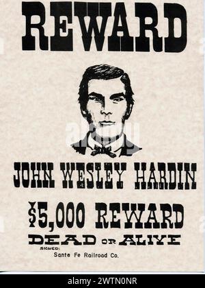 Vintage-Outlaw der Vereinigten Staaten wollte tot oder lebendig und ähnliche Plakate aus der Cowboy- und Wild West-Ära Stockfoto