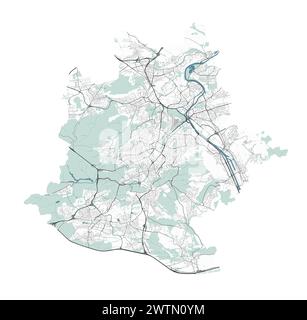 Karte von Stuttgart, Deutschland. Detaillierte Stadtvektorkarte, Metropolregion mit Grenze. Straßenkarte mit Straßen und Wasser. Stock Vektor