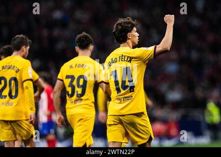 Barcelona, Barcelona, Spanien. März 2024. Joao Félix feierte sein Tor beim LaLiga EA Sports Spiel zwischen Atlético de Madrid und FC Barcelona in CÃ-vitas Metropolitano. (Kreditbild: © Marti Segura Ramoneda/ZUMA Press Wire) NUR REDAKTIONELLE VERWENDUNG! Nicht für kommerzielle ZWECKE! Stockfoto