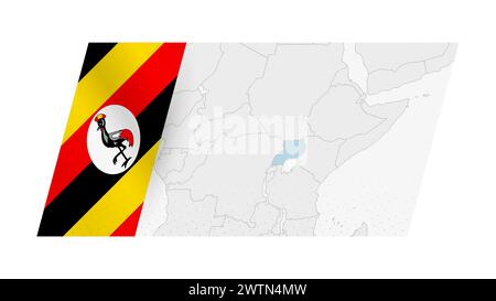 Uganda Karte im modernen Stil mit der Flagge von Uganda auf der linken Seite. Vektorabbildung einer Karte. Stock Vektor