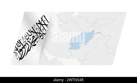 Afghanistan Karte im modernen Stil mit der Flagge von Afghanistan auf der linken Seite. Vektorabbildung einer Karte. Stock Vektor