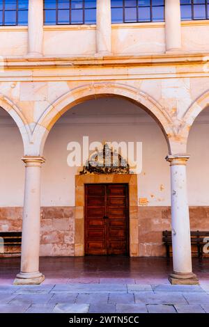 Details. Innenhof des historischen Gebäudes der Universität von Oviedo. Oviedo, Principado de Asturias, Spanien, Europa Stockfoto