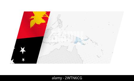 Papua-Neuguinea-Karte im modernen Stil mit der Flagge von Papua-Neuguinea auf der linken Seite. Vektorabbildung einer Karte. Stock Vektor