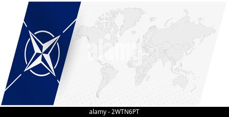 Weltkarte im modernen Stil mit NATO-Flagge auf der linken Seite. Stock Vektor