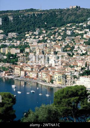 Frankreich. Cote d'Azur. Villefranche-sur-Mer ab Saint Jean Cap Ferrat. Stockfoto