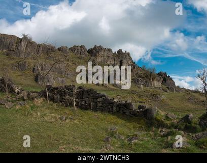 Surreale Betonkonstruktionen der alten Bleibrechanlage Golconda. Harborough Rocks Derbyshire Peak District Stockfoto Surreale Betonkonstruktionen der alten Bleibrechanlage Golconda. Harborough Rocks Derbyshire Peak District Stockfoto