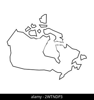 Dünne schwarze Kontur des Canada Country. Vereinfachte Karte. Vektorsymbol auf weißem Hintergrund isoliert. Stock Vektor