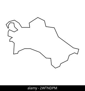 Türkmenistanisches Land dünne schwarze Umrisssilhouette. Vereinfachte Karte. Vektorsymbol auf weißem Hintergrund isoliert. Stock Vektor