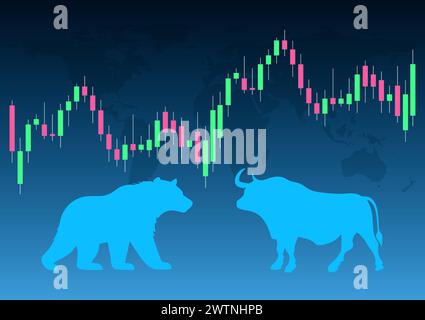 Bull Bär Market Stock Trade Design. Bullischer Devisenmarkt-Broker-Trend wirtschaftlicher Hintergrund. Stock Vektor