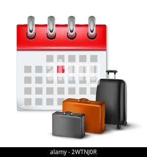Reiseplanungskonzept mit Kalender und Gepäck, hervorgehobenes Urlaubsdatum Stock Vektor