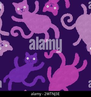 Halloween Tiere nahtlose Aquarellmalerei Katzenmuster zum Einpacken von Papier und Stoffen und Kinderkleidung Druck und Accessoires und Herbst Textilien und Stockfoto