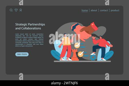 Strategische Partnerschaften und Kollaborationen. Aufbau starker Allianzen und Synergien im Geschäft. Schach als Metapher für taktische Planung. Vektorabbildung. Stock Vektor