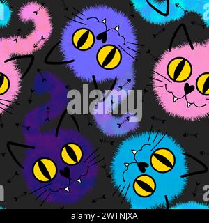 Halloween Tiere nahtlose Aquarellmalerei Katzenmuster zum Einpacken von Papier und Stoffen und Kinderkleidung Druck und Accessoires und Herbst Textilien und Stockfoto