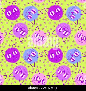 Halloween Tiere nahtlose Aquarellmalerei Katzenmuster zum Einpacken von Papier und Stoffen und Kinderkleidung Druck und Accessoires und Herbst Textilien und Stockfoto