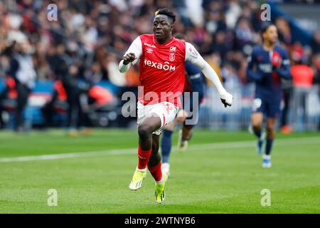 Paris, Frankreich. Quelle: D. 10. März 2024. Oumar Diakite (Reims) Fußball/Fußball : französisches Spiel der Ligue 1 zwischen Paris Saint-Germain 2-2 Stade de Reims im Parc des Princes in Paris, Frankreich. Quelle: D .Nakashima/AFLO/Alamy Live News Stockfoto