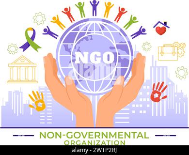 NGO oder Nichtregierungsorganisation Vektor-Illustration, um spezifischen sozialen und politischen Bedürfnissen in Flat Cartoon Hintergrund zu dienen Stock Vektor