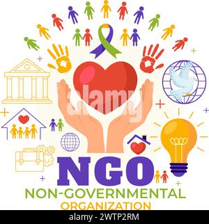 NGO oder Nichtregierungsorganisation Vektor-Illustration, um spezifischen sozialen und politischen Bedürfnissen in Flat Cartoon Hintergrund zu dienen Stock Vektor