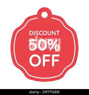 Rotes Etikett mit 50 % Rabatt auf weißem Hintergrund Stock Vektor