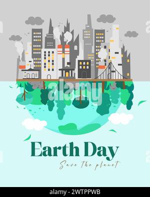 Happy Earth Day. Ökologisches Konzept. Entwerfen Sie mit Globus-Karte für Drucke, Flyer, Cover und Banner. Umweltfreundliche Konzepte. Vektorabbildung Stock Vektor