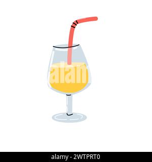Vektor Sommer Getränkeglas mit Strohhalm und Cocktailgetränk isoliert. Die Vektordarstellung kann für die Beschriftung verwendet werden. Banner, Flyer, Karten. Stock Vektor