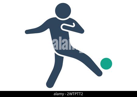 Fußballspieler-Symbol. Die Leute treten den Ball. Symbol für Sport, Fitnessstudio. Symbolstil durchgehend. Elementabbildung. Stock Vektor