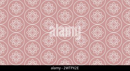 Nahtloses rosafarbenes und weißes geometrisches Muster im Art déco-Stil mit komplizierten Blumen. Rosafarbener Hintergrund für Tapeten, Textilien und Stoffdruck mit Blumenmotiv, Stock Vektor