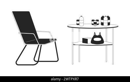 Camping Outdoor Equipment Schwarz-weiß 2D-Linie Zeichentrickobjekte Set Stock Vektor