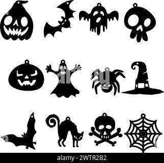 Happy Halloween Lächeln Silhouetten. Ohrringe schneiden Dateivorlagen aus. Basis-Grafiken auf weißem Hintergrund Stock Vektor