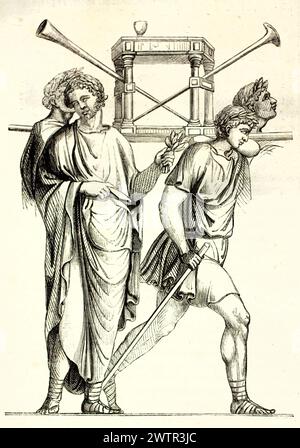 Alte gravierte Nachbildung des Basreliefs vom Titusbogen. Von Unnowm Autor, veröffentlicht auf Magasin Pittoresque, Paris, 1852 Stockfoto