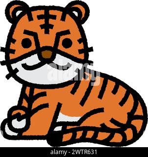 tiger-Cartoon-Aufrauen gefüllter Umrisssymbol für Dekoration, Website, Web, mobile App, Drucken, Banner, Logo, Posterdesign usw. Stock Vektor