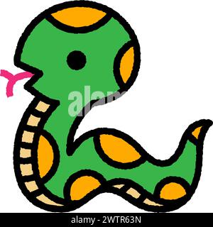 Schlangen-Cartoon-Rauen farbige Linien-Symbol für Dekoration, Website, Web, mobile App, Drucken, Banner, Logo, Posterdesign usw. Stock Vektor