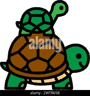 Turtle Family Cartoon Aufrauen gefüllter Umrisssymbol für Dekoration, Website, Web, mobile App, Drucken, Banner, Logo, Posterdesign usw. Stock Vektor