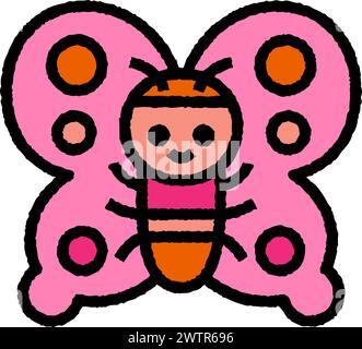 Schmetterling Cartoon Aufrauen gefüllte Umrisssymbol für Dekoration, Website, Web, mobile App, Drucken, Banner, Logo, Posterdesign usw. Stock Vektor